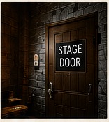 Dunkle Bühnentür mit der Aufschrift Stage Door