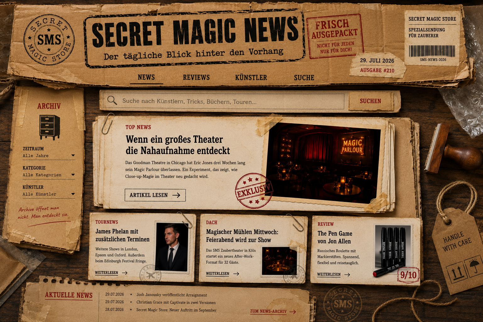 Secret Magic News im Packtisch-Design